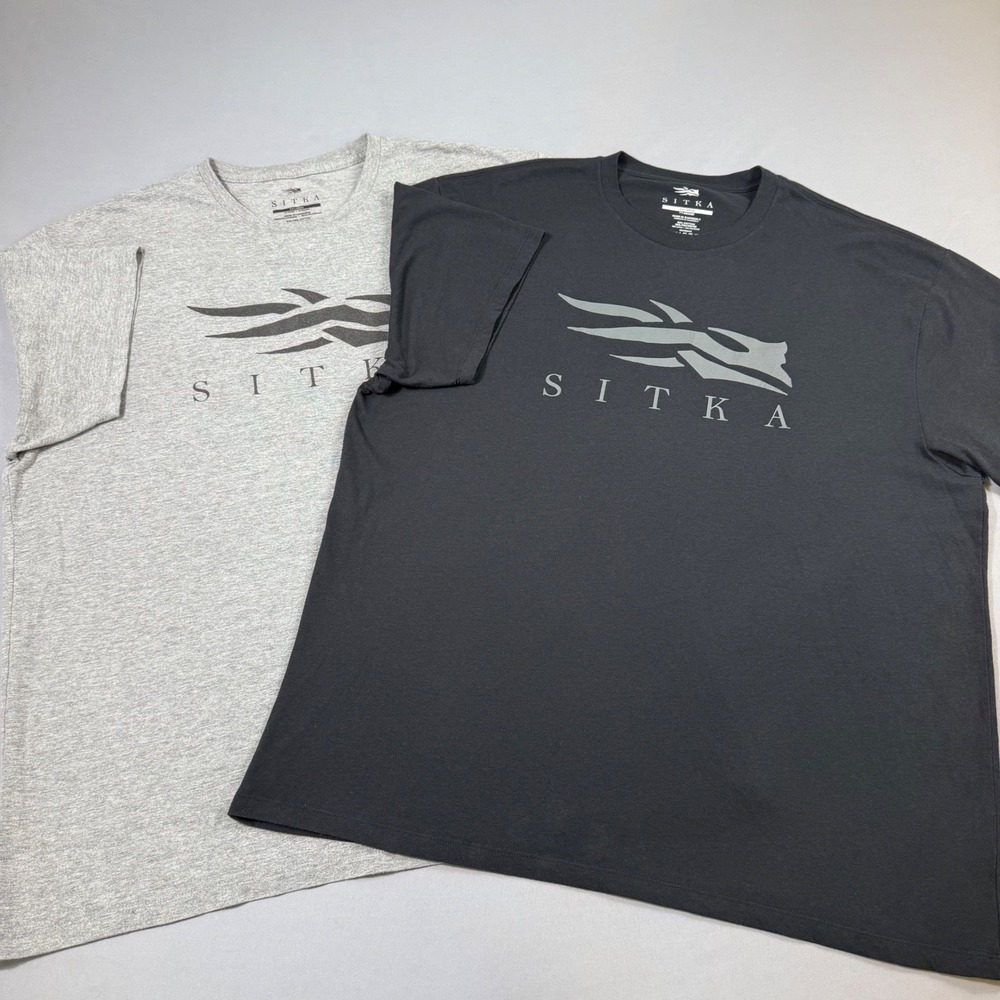 Lot of 2 Sitka Graphic Logo Tee Shirt Mens XXL Gray/Black Short Sleeve Hunting